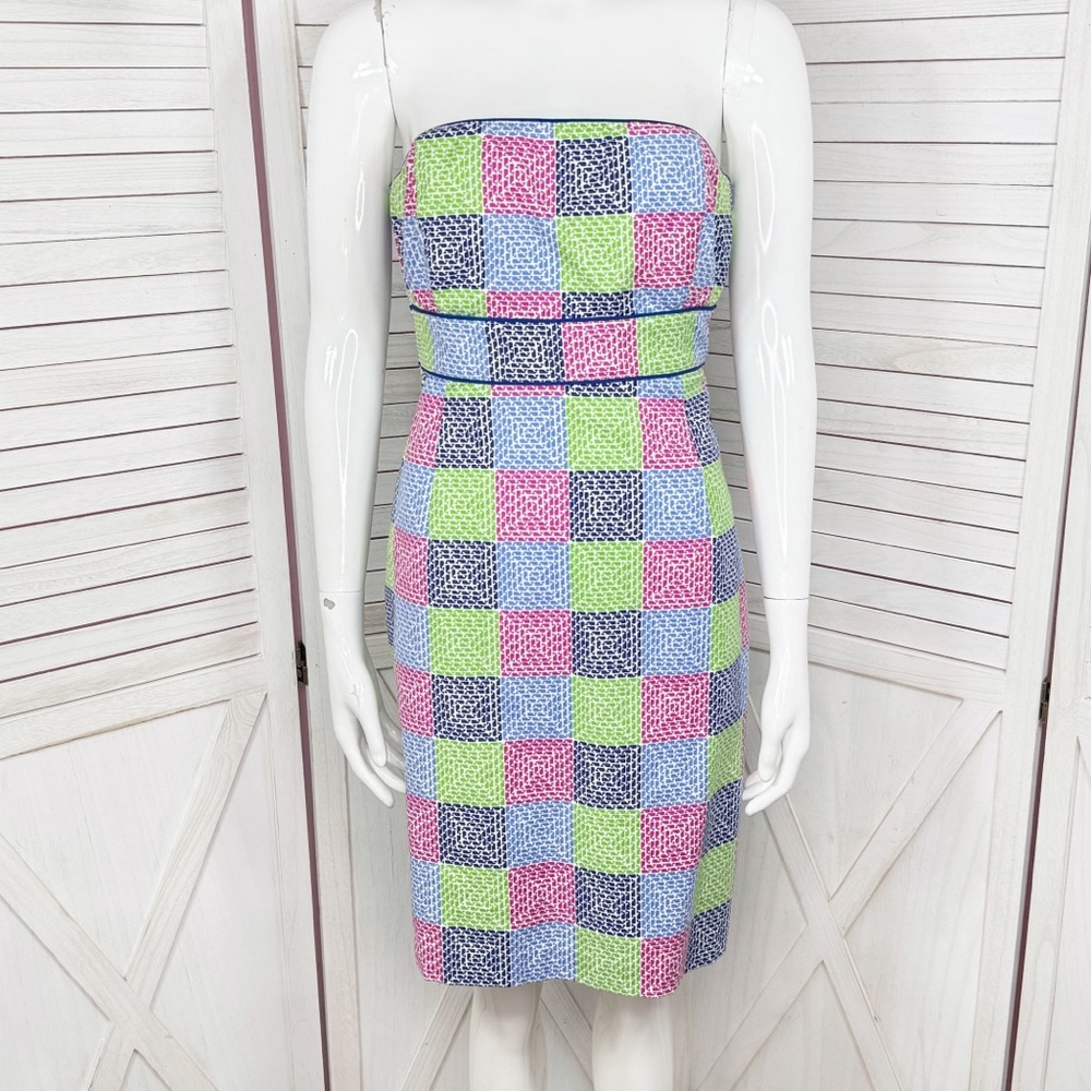 Vineyard Vines Aurora Whale Patchwork Print Strapless Tube Sheath Dress 2
